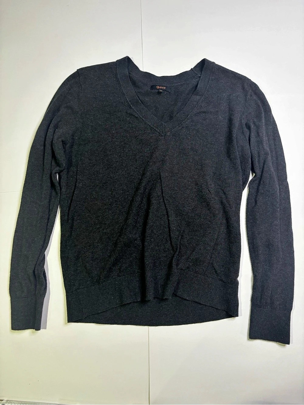 Quince Cotton V-Neck Sweater Dark Grey | Medium